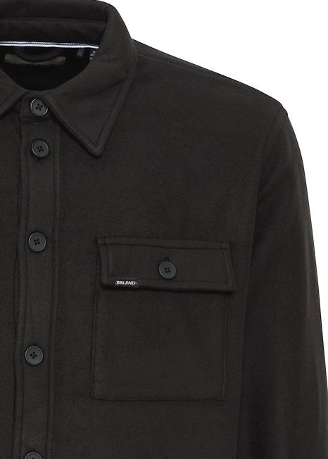 Men's overshirt for sale in black, showing close up details.