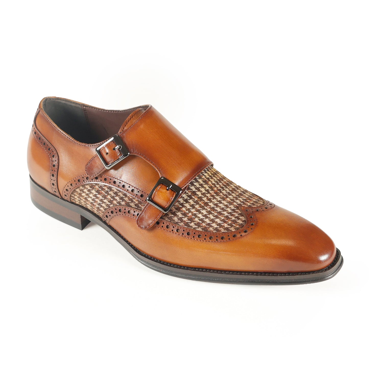 Azor Houndstooth Monk Strap Shoe