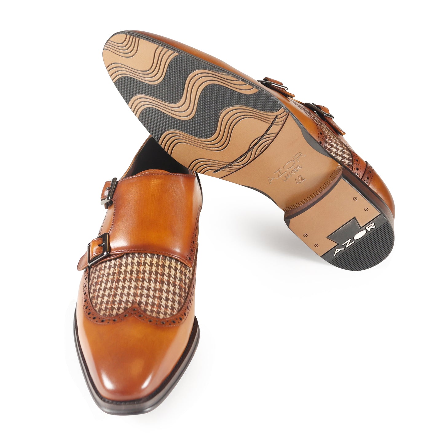Azor Houndstooth Monk Strap Shoe