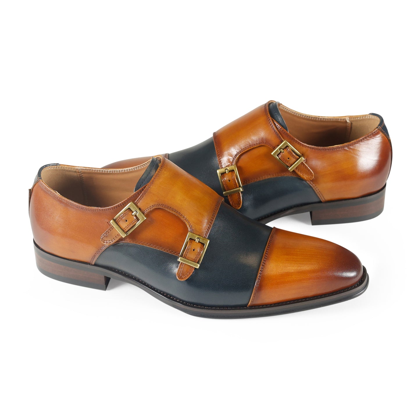 Azor Lombardy Monk Strap Tan/Navy