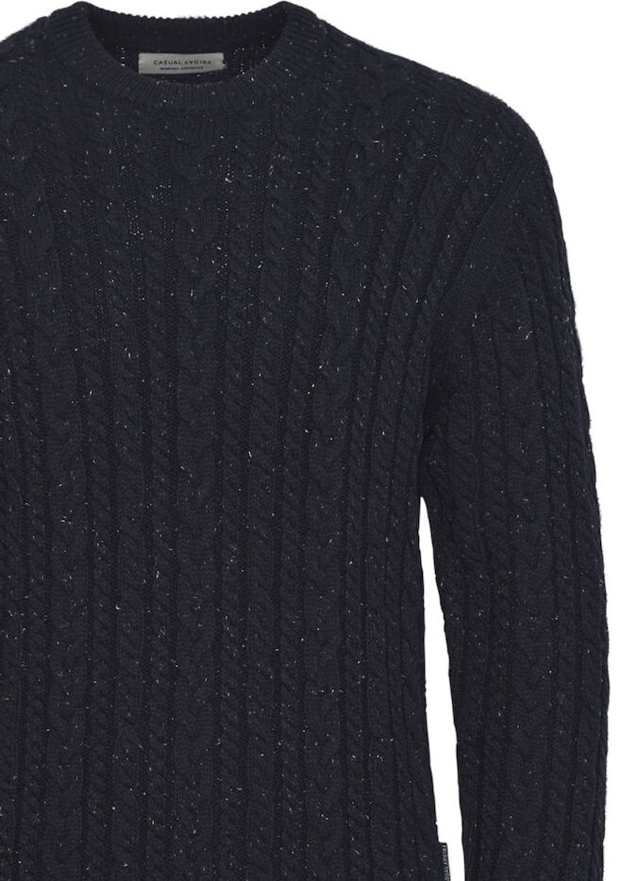 Cable Knit Crew Neck Jumper Navy