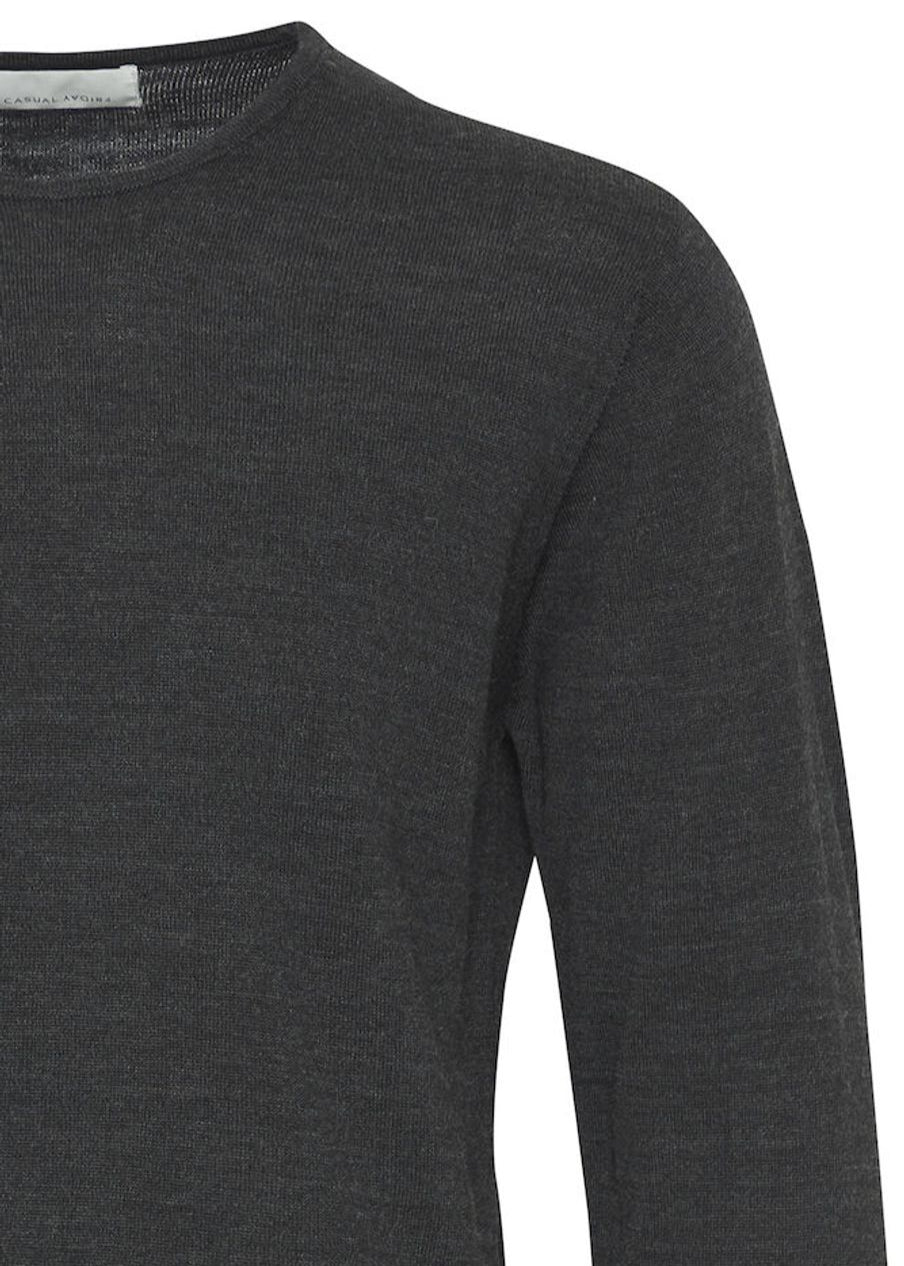 Fine Knit Crew Neck Dark Grey