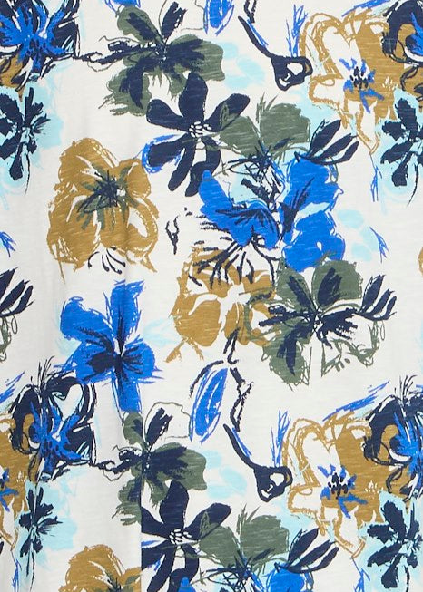 Flower T-Shirt Blue & Caramel