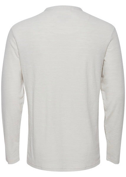 Grandad collar long sleeve tee in chalk, showing reverse details.