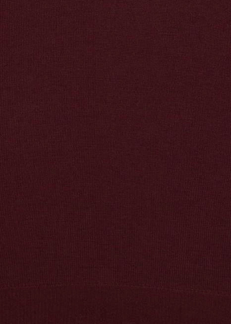 Roll neck jumper, men's jumper, in wine colour with up close view of material.