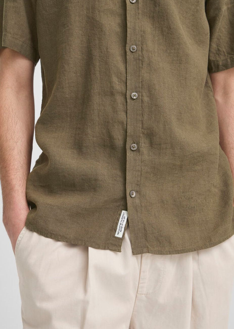 Short-Sleeve Linen Shirt Brown