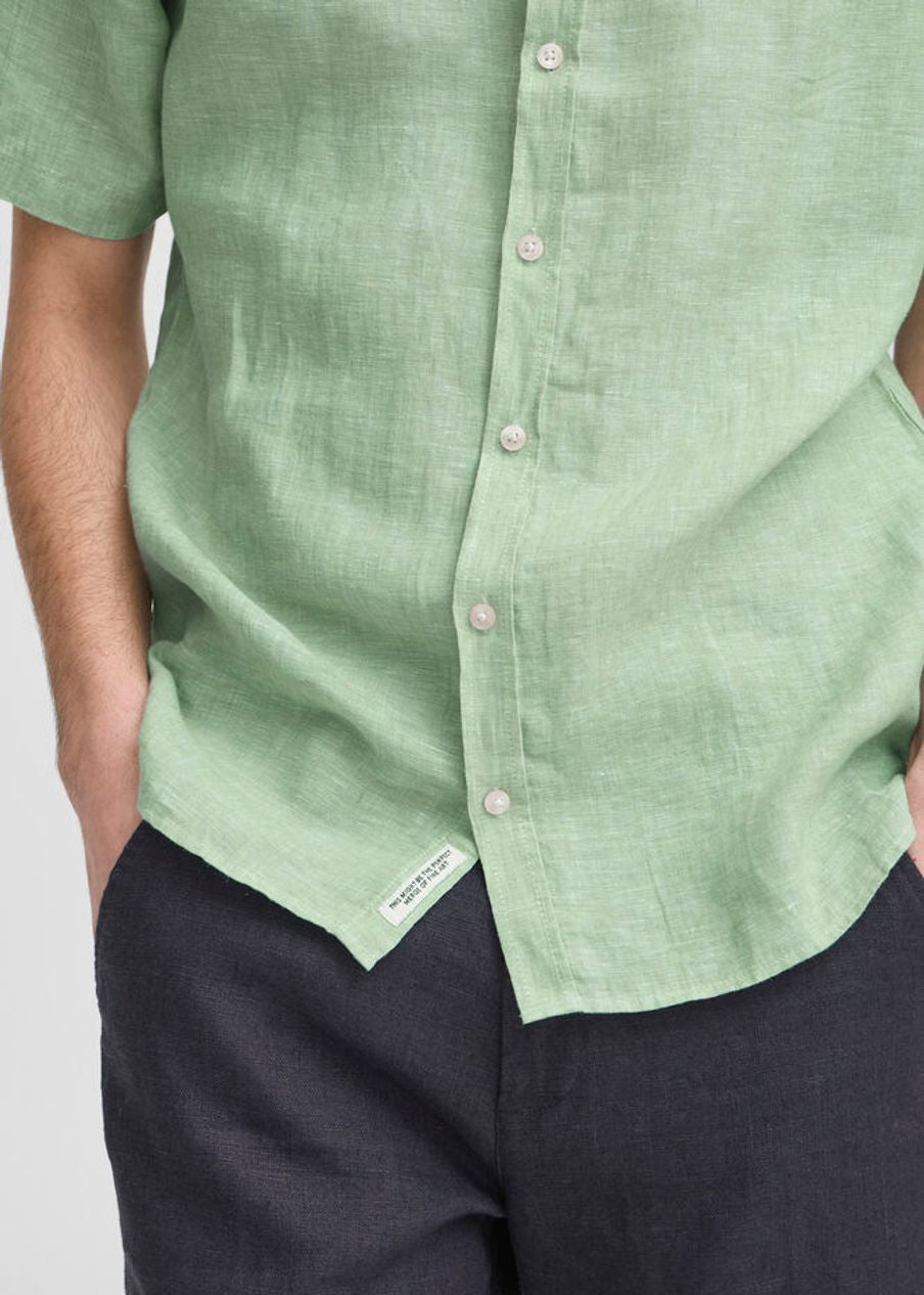 Short-Sleeve Linen Shirt Cool Green