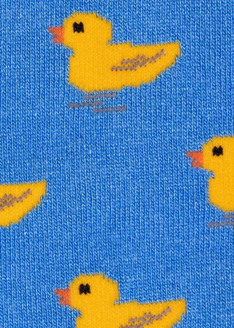 Bamboo socks for men, men's bamboo socks with rubber duck patterns. Duck socks up close on pattern.