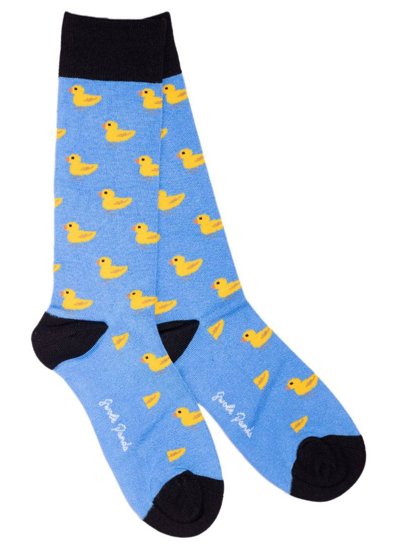 Bamboo socks for men, men's bamboo socks with rubber duck patterns. Duck socks.