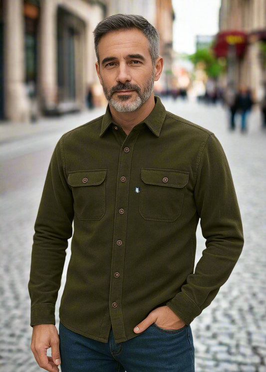 SUAVE OWL Corduroy Overshirt Olive