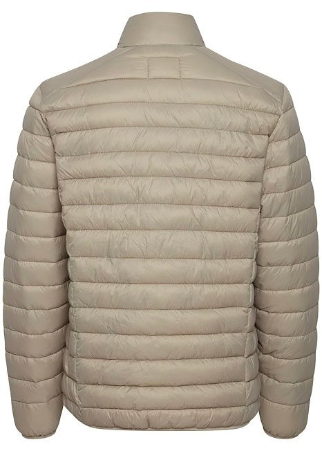 Stone coloured puffa jacket for men, showing reverse details.