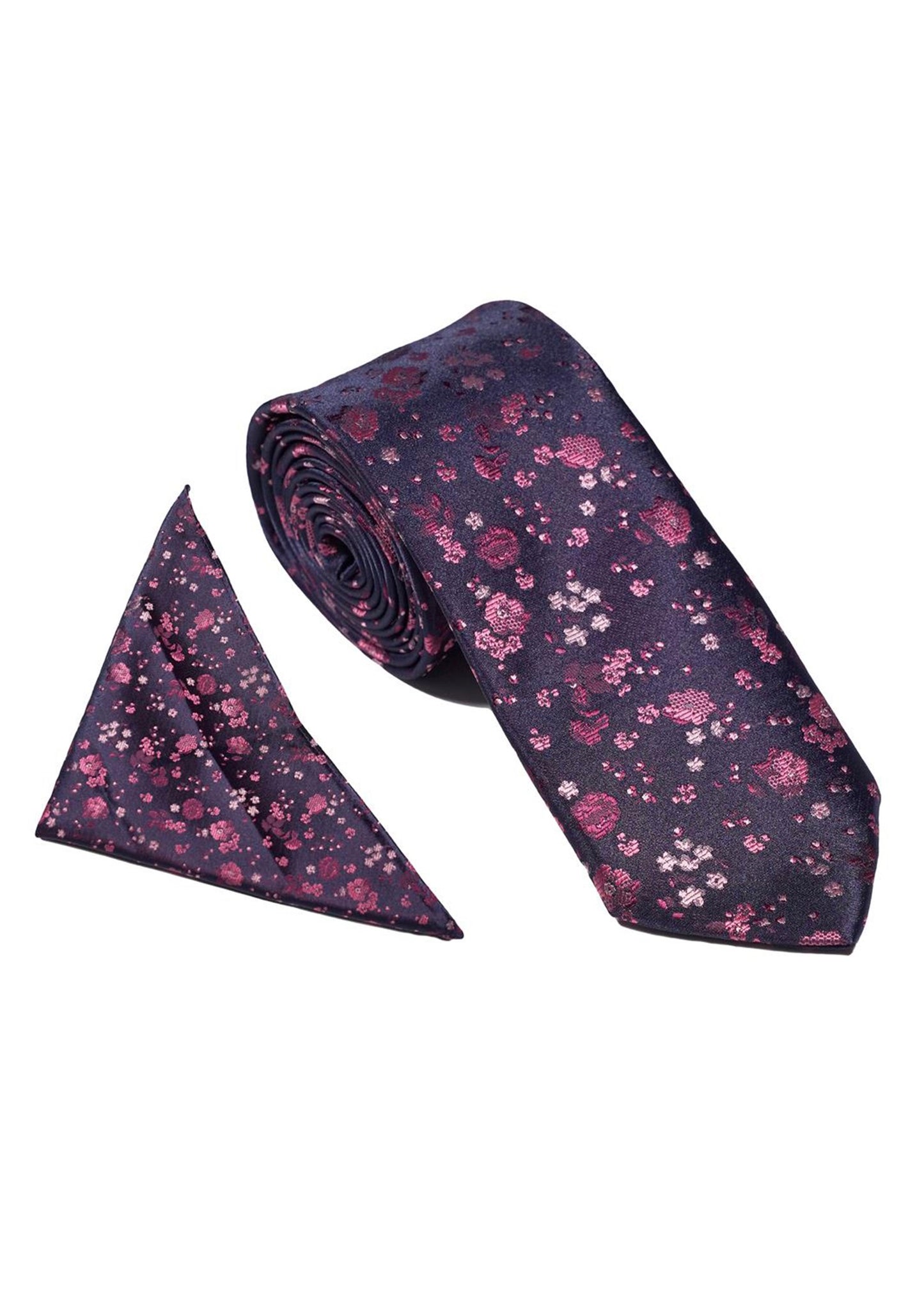 Blossom Floral Tie & Pocket Square Set Navy Pink