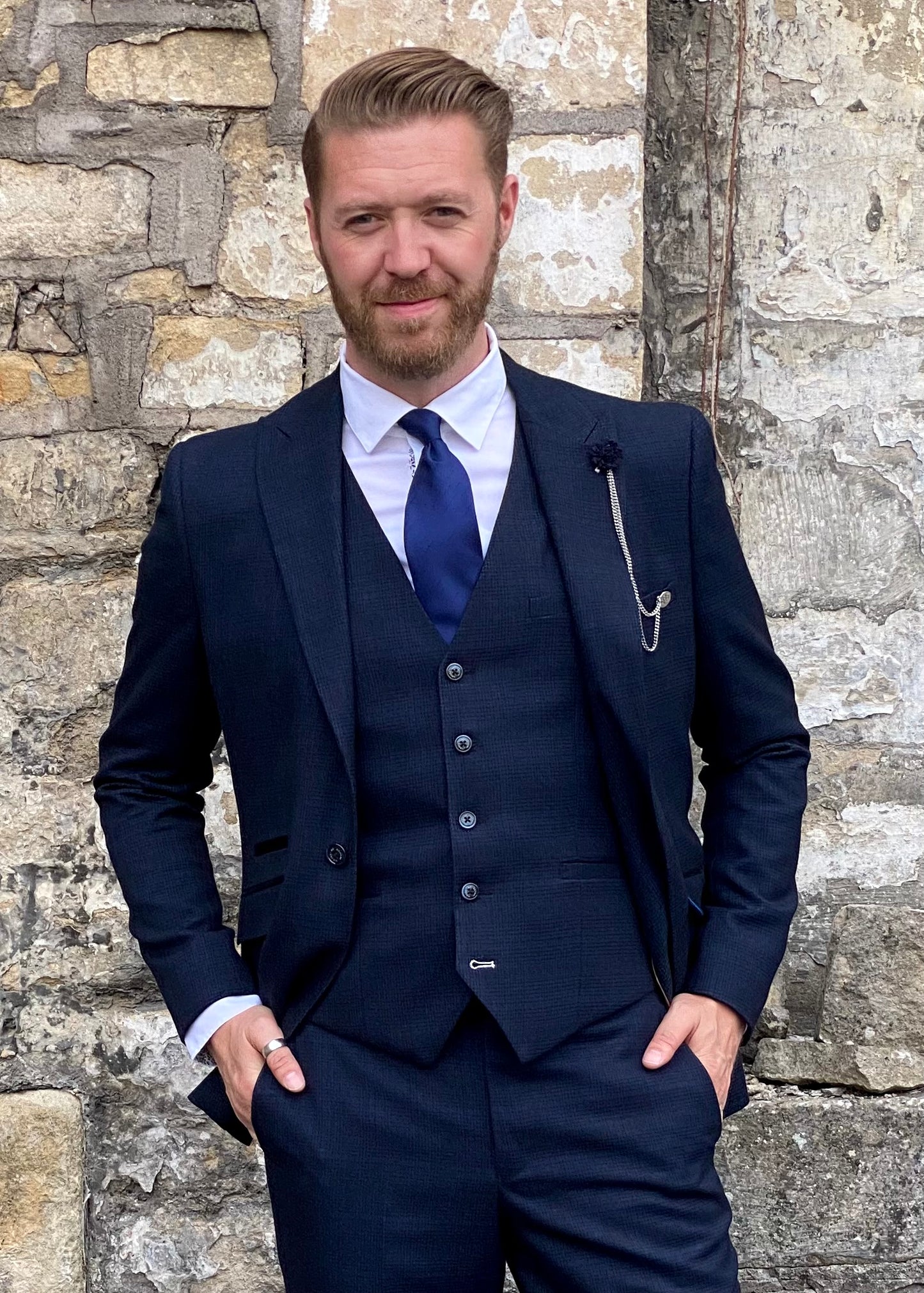 Cavani Caridi Navy Checked Suit Jacket