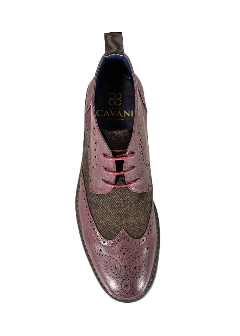 Solo image of one Curtis Boot Bordo Shoe, displaying Cavani internal logo.