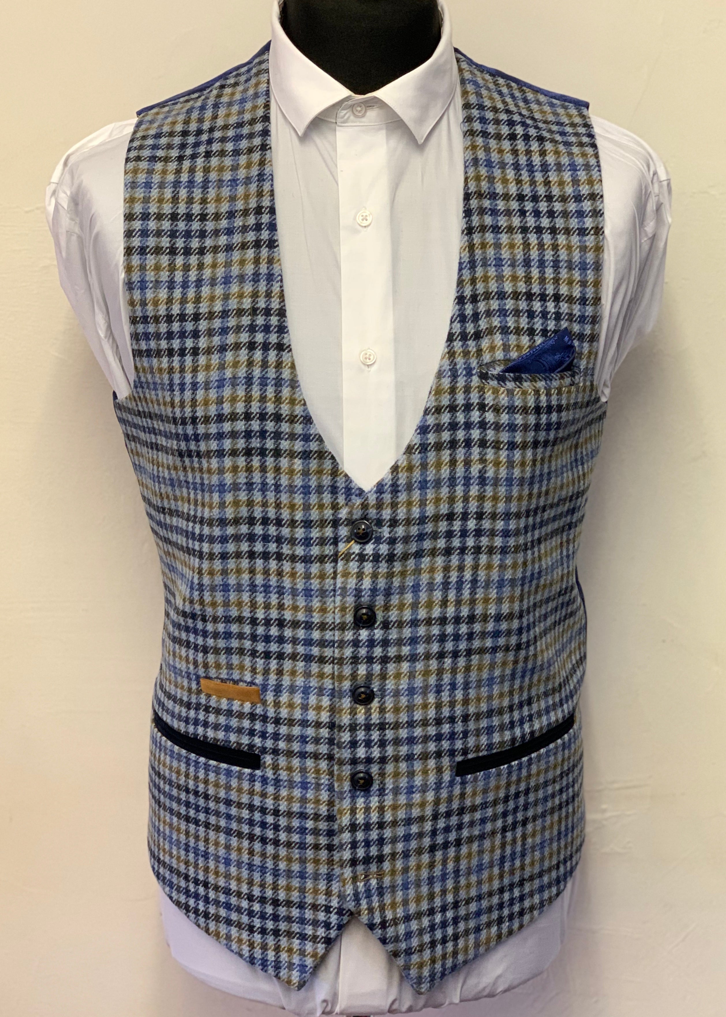 Marc Darcy Watson Tweed Waistcoat Blue Suit SUAVE OWL MENSWEAR