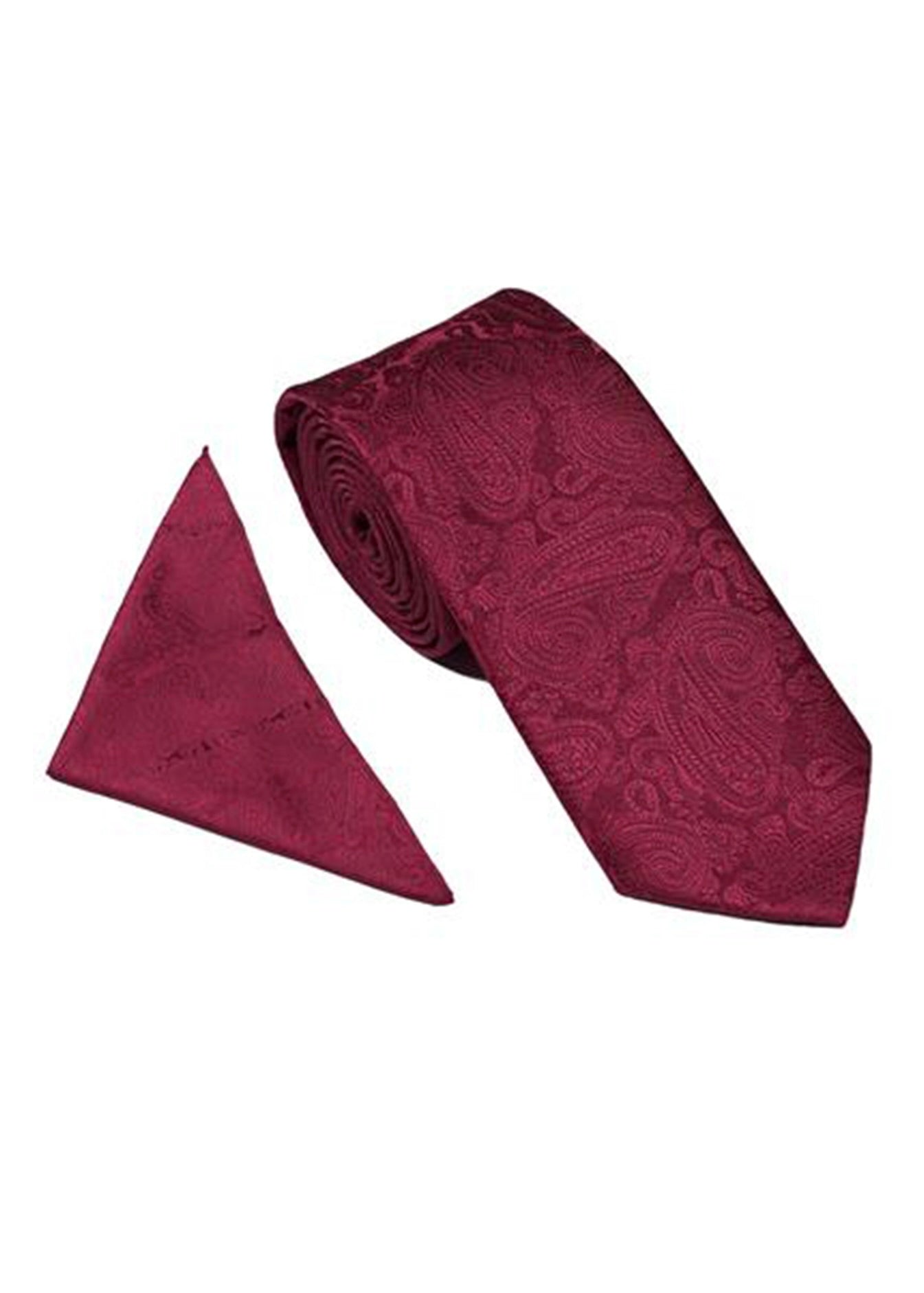 Paisley Tie & Pocket Square Set Berry