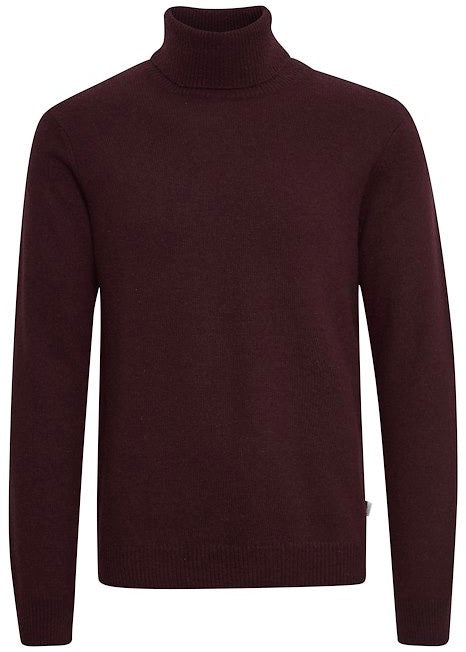 Dark purple roll neck jumper, showing front details.