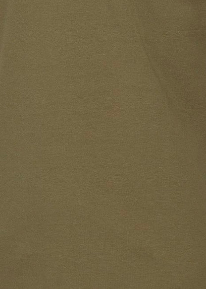 Olive long sleeve tee for men, showing close up details.