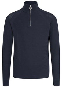 Raglan jumper for men with a quarter zip, close up on front view.