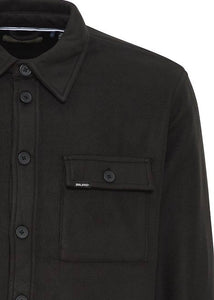 Men's overshirt for sale in black, showing close up details.