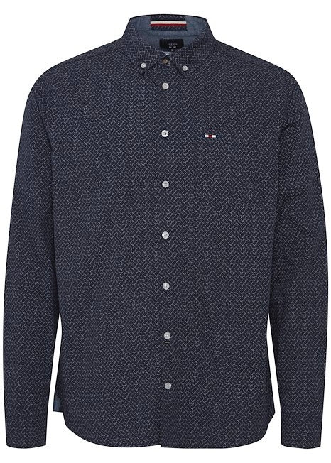 Navy Herringbone Tile Print Shirt