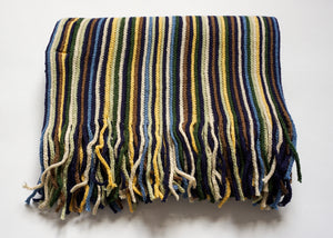 Close up on detailing of multi-coloured scarf for men.
