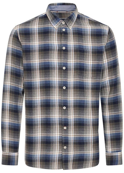 Brushed Cotton Shirt Blue Olive Checked