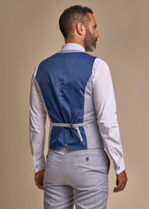 Caridi sky suit for men, showing reverse of waistcoat.