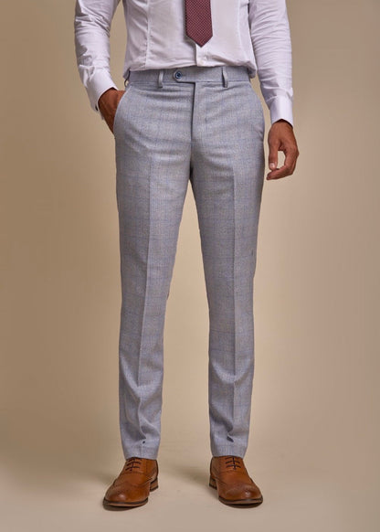 Caridi sky suit for men showing front of suit trousers.