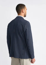 Load image into Gallery viewer, Striped navy blazer for men, worn by model.
