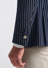 Load image into Gallery viewer, Men&#39;s striped blazer in navy, showing details.
