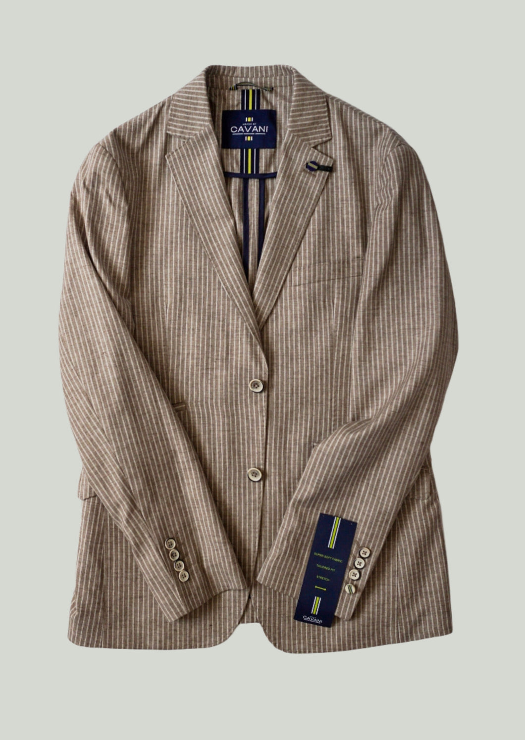 Cavani Kraken Brown Beige Striped Blazer Half-Canvas