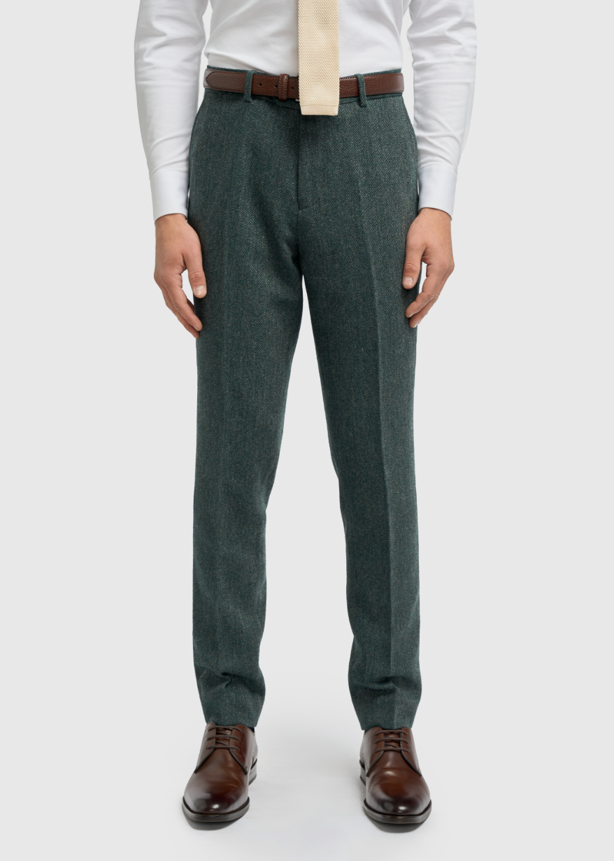 Thomas Teal Herringbone Tweed Trousers