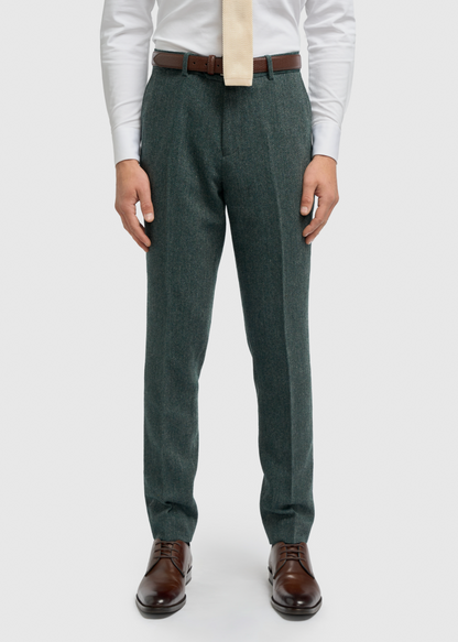 Thomas Teal Herringbone Tweed Trousers