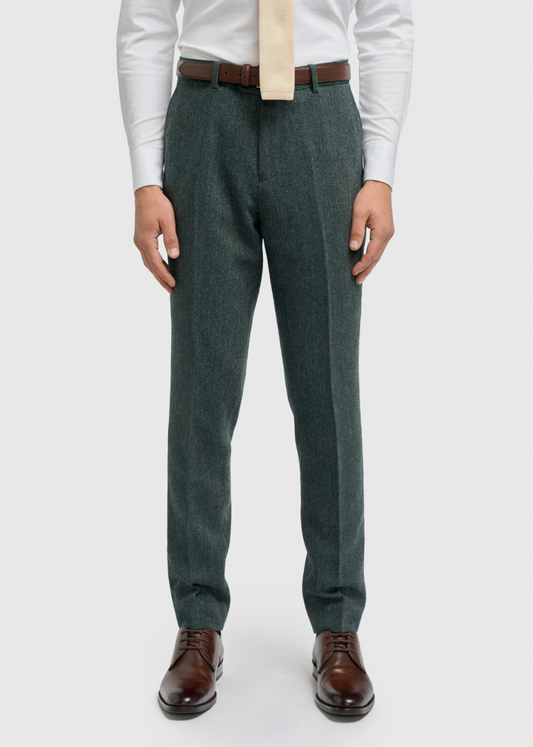 Thomas Teal Herringbone Tweed Trousers