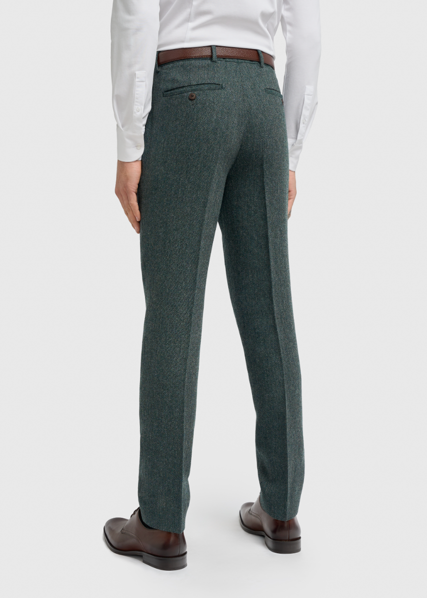 Thomas Teal Herringbone Tweed Trousers