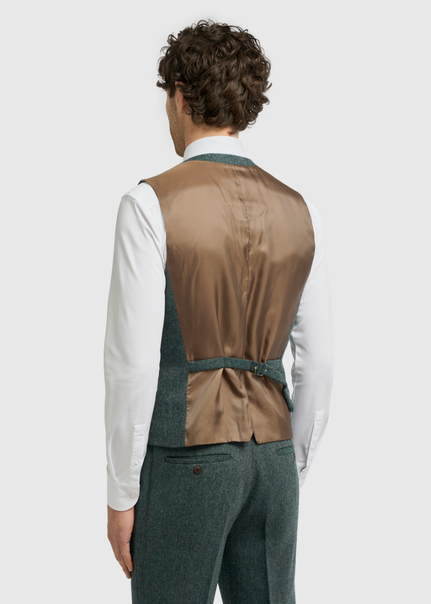 Thomas Teal Herringbone Tweed Waistcoat
