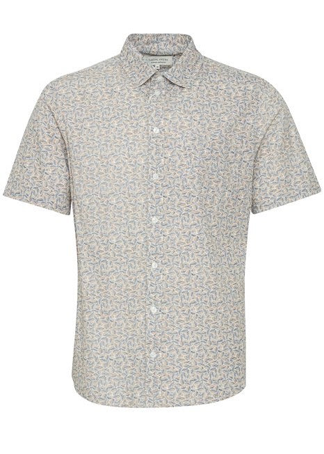 Cotton Shirt Geometric Leaf Pattern Tan - Short Sleeve Shirt For Men - Summer Shirt For Men