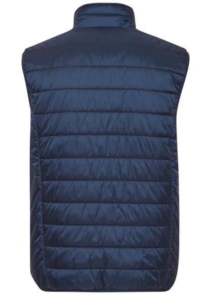 Back of navy blue gilet.