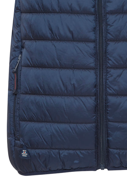 Navy blue gilet pocket.