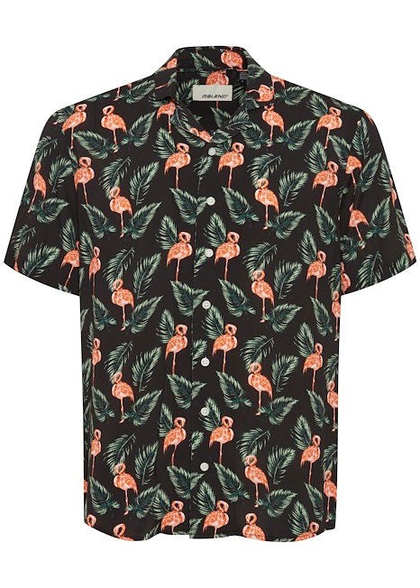 Flamingo Pattern Black Shirt 