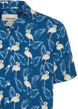 Load image into Gallery viewer, Flamingo Pattern Blue Shirt - Men&#39;s Summer Shirt - Men&#39;s Short Sleeve Button-up - Close up Details
