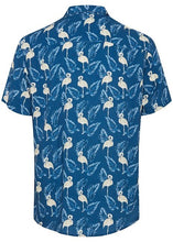 Load image into Gallery viewer, Flamingo Pattern Blue Shirt - Men&#39;s Summer Shirt - Men&#39;s Short Sleeve Button-up - Reverse
