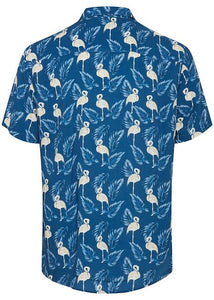 Flamingo Pattern Blue Shirt - Men's Summer Shirt - Men's Short Sleeve Button-up - Reverse