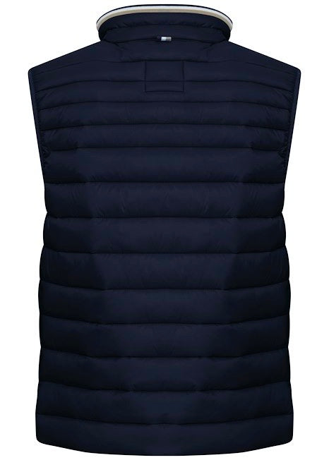 Navy blue men's gilet, showing back.