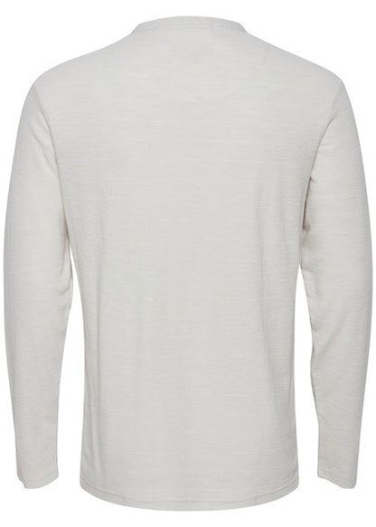 Grandad collar long sleeve tee in chalk, showing reverse details. 