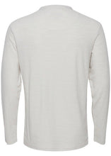 Load image into Gallery viewer, Grandad collar long sleeve tee in chalk, showing reverse details. 
