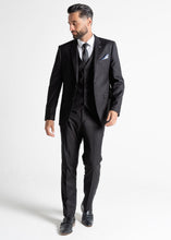 Load image into Gallery viewer, Harris black suit trousers, showing front details.
