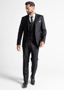 Harris black suit trousers, showing front details.