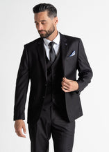 Load image into Gallery viewer, Black jacket for men, showing close up details.
